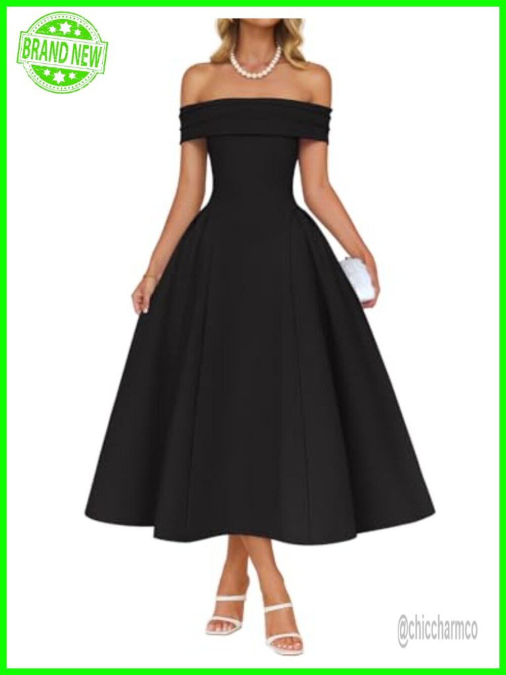 Off Shoulder Midi Cocktail Dress A-Line Ruched Party Formal